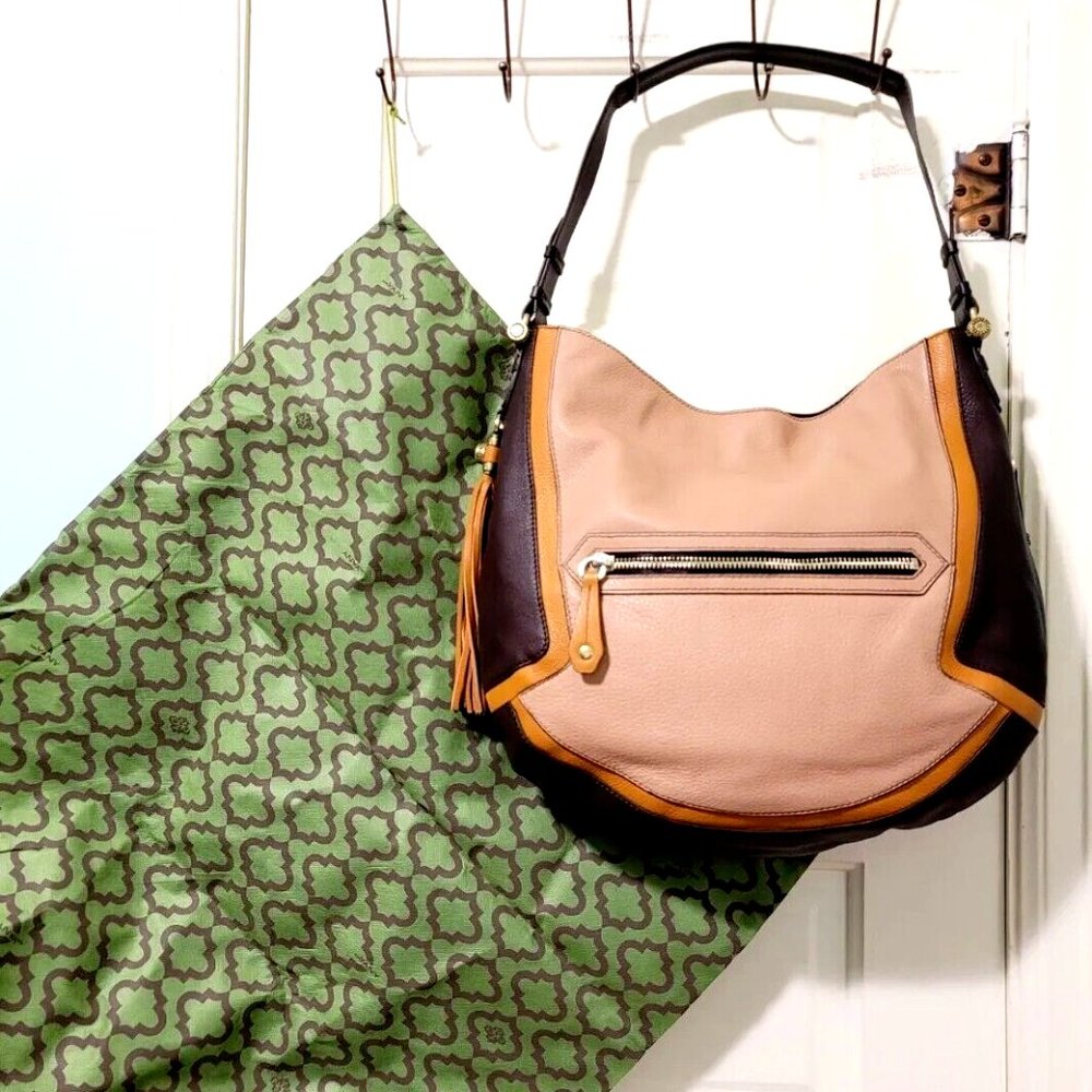 NEW orYANY Beige Brown Gold 100% Leather Large Hobo Shoulder Bag Handbag Purse